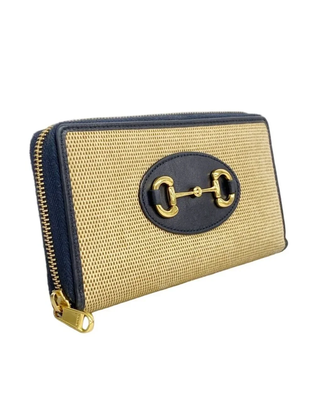 ★SOLD★ Gucci Wallet Horsebit Canvas Navy Beige Gold - Picture 2 of 8